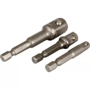Image of Adaptors for using socket set accessories in power drill.

Set for 1/4", 3/4" & 1/2" square drive sockets.

For nuts, bolts & other hexagon-headed fas