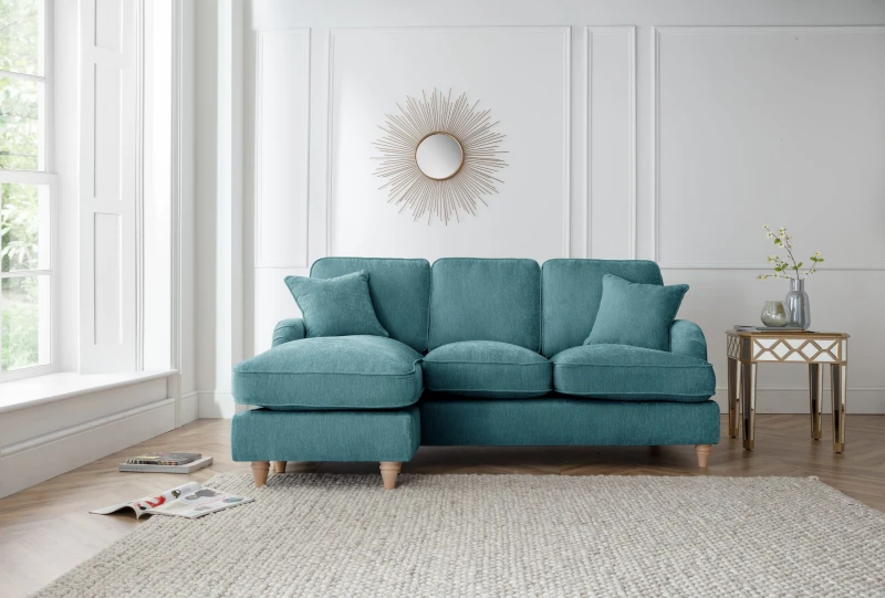 Image of The Great Sofa Company Orla Left Hand Chaise Sofa Manhattan Navy in Emerald Emerald Unisex