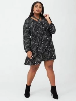 Image of Oasis Curve Star Pussybow Skater Dress - Mono