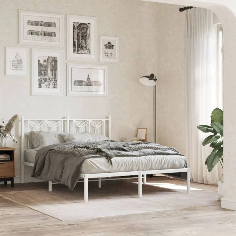 Image of VIDAXL Metal Bed Frame without Mattress with Headboard White 140x190cm Vidaxl 8721102644405