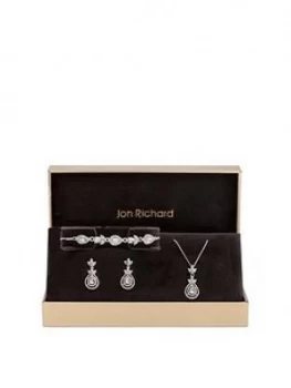 Image of Jon Richard Silver Plated Crystal Leaf Pear Trio Set - Gift Boxed