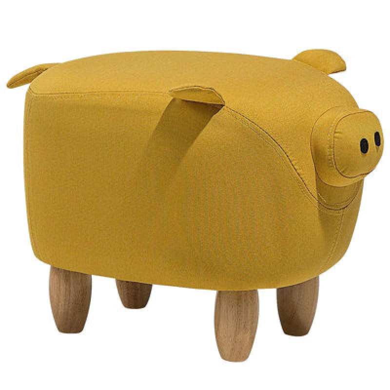 Image of Beliani Animal Stool Piggy Fabric Yellow Pig