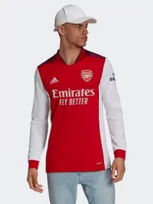 Image of adidas Arsenal 21/22 Long Sleeve Home Jersey, White/Red Size M Men