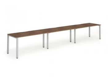 Image of Single White Frame Bench Desk 1600 Walnut (3 Pod)