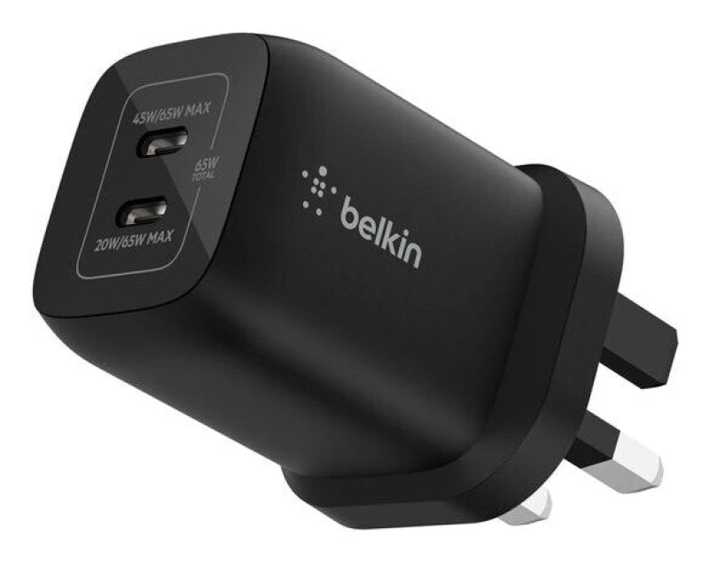 Image of BELKIN 65 W Dual USB Type-C Nintendo Switch 2 Charger, Black 745883925223