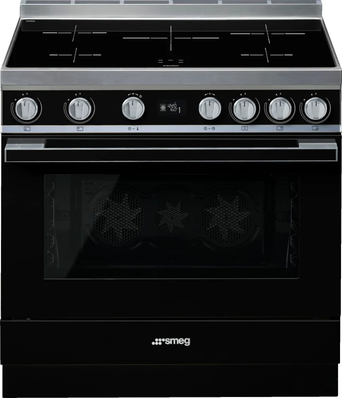 Image of Smeg Portofino CPF9iPBL 90cm wide Electric Range Cooker with Induction Hob and Pyrolytic Cleaning - Black - A+ Rated, Black