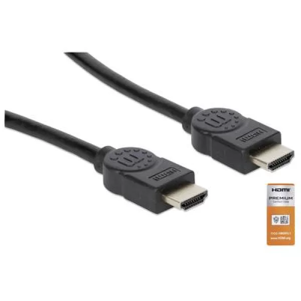 Image of Manhattan HDMI Cable HDMI-A plug, HDMI-A plug 1m Black 354837 Audio Return Channel, gold plated connectors HDMI cable