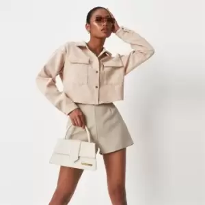 Image of Missguided Cord Crop Shirt - Nude