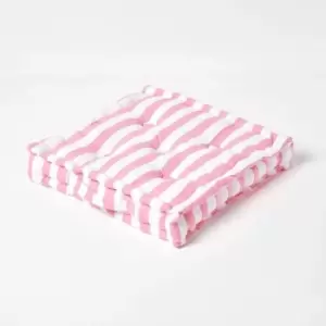 Image of Homescapes - Cotton Pink Thick Stripe Floor Cushion, 40 x 40cm - Pink