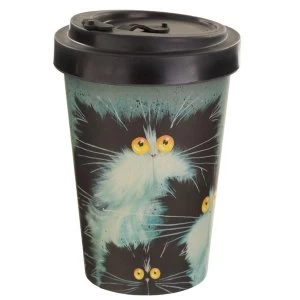 Image of Kim Haskins Cat Print Reusable Screw Top Bamboo Composite Travel Mug