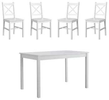 Image of LP Wood Effect Dining Table & 4 White Chairs