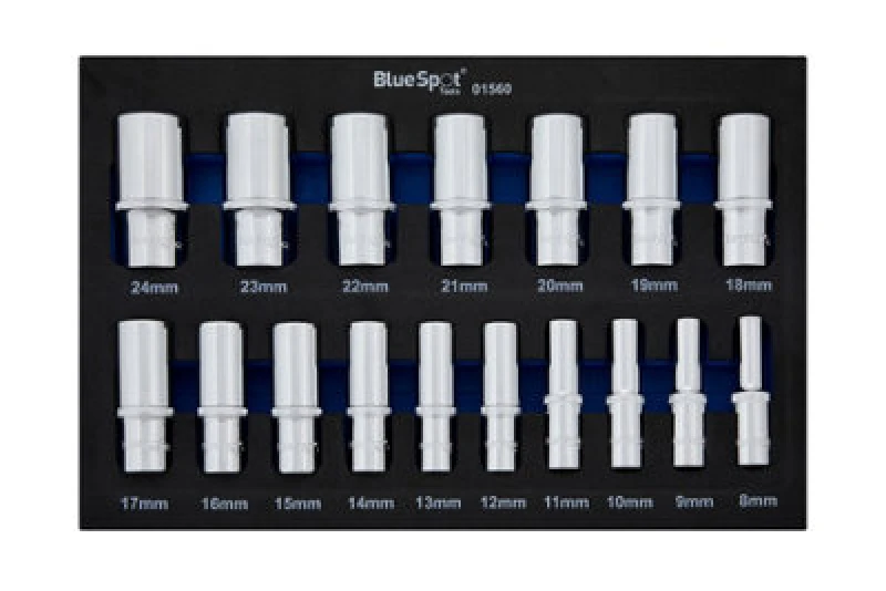 Image of BlueSpot Tools Blue Spot Tools - 17 Pce 3/8" Metric Deep Sockets (8-24mm) (Eva Foam)