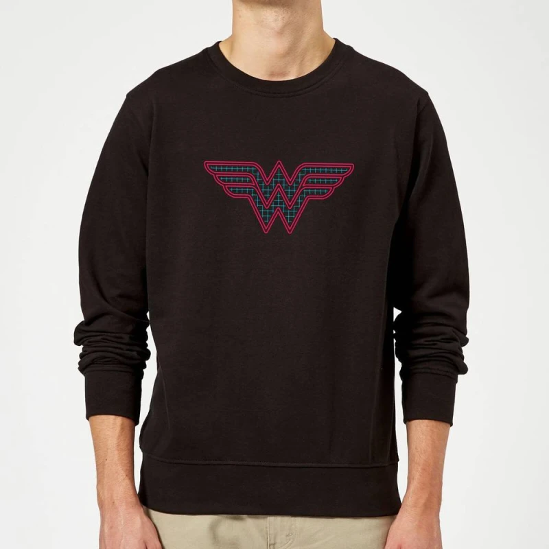 Image of Justice League Wonder Woman Retro Grid Logo Sweatshirt - Black - M