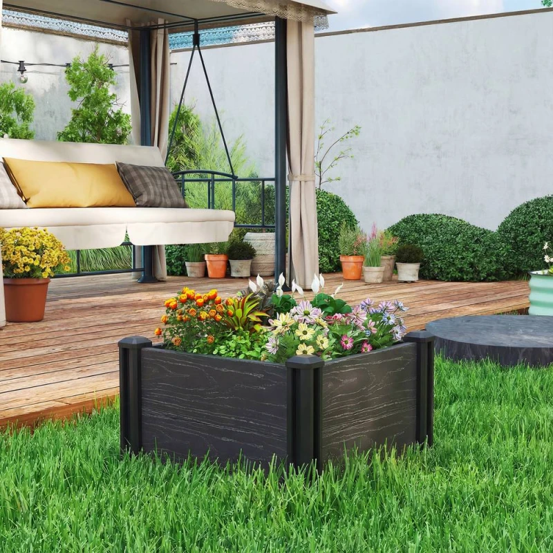 Image of Outsunny 2 X 2 X 1ft Vinyl Raised Garden Bed Kit, Dark Grey