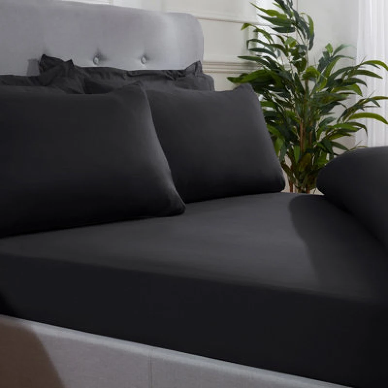 Image of Smart Living Smart Living Super Soft Microfibre Plain Dye Warm Cosy Bed Linen 32cm Fitted Sheet in Black Size: King Fitted Black King Fitted Unisex