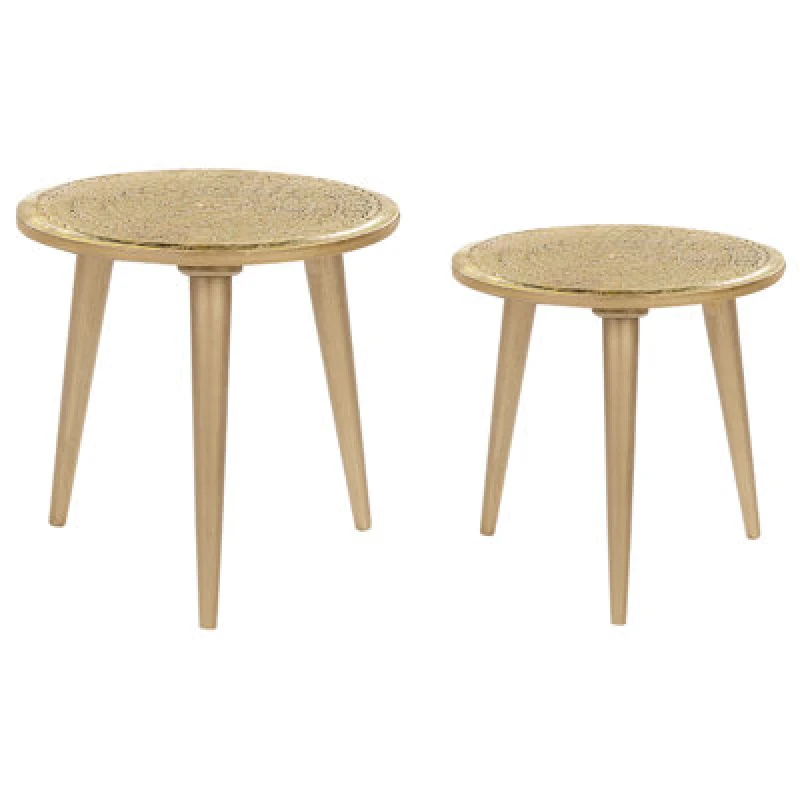 Image of Beliani Set Of 2 Side Tables Narra Mango Wood Gold