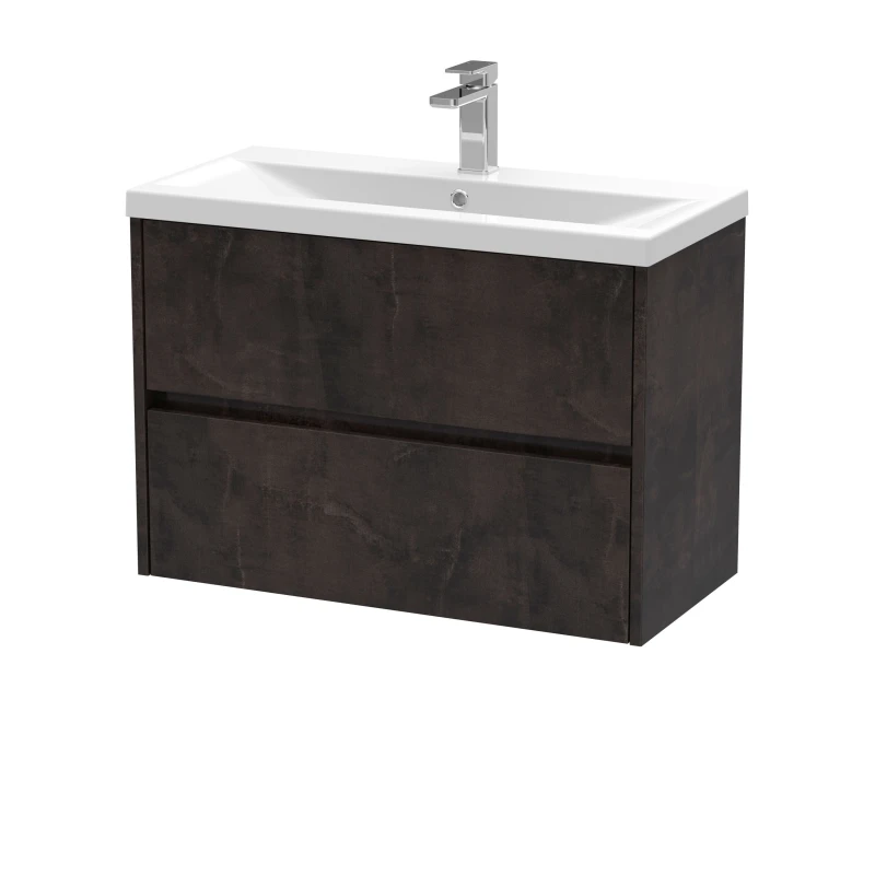 Image of Balterley Square Wall Hung 2 Drawer Vanity Unit & Basin, 800mm Metallic Slate Grey