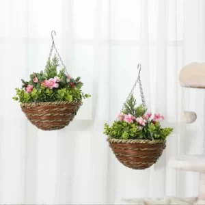 Image of Artificial Lisianthus Flower Hanging Baskets Set of 2, none