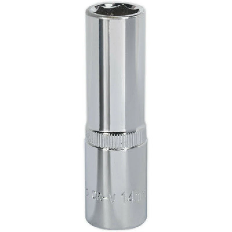 Image of Loops 14mm Forged Steel DEEP Drive Socket - 1/2" Square Drive Polished Chrome Vanadium Metallics