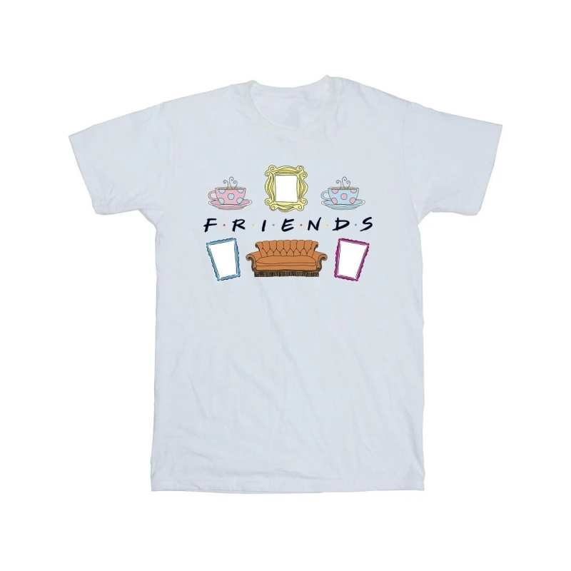 Image of Friends Friends Men Couch Lounging Cotton T-Shirt in White Size: Small White S Male 5063376920834