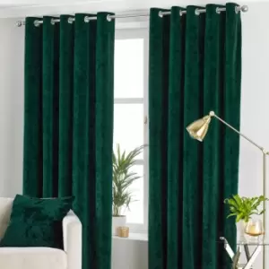 Image of Paoletti Verona Crushed Velvet Ringtop Eyelet Curtains (pair) Polyester Emerald (229X183Cm)