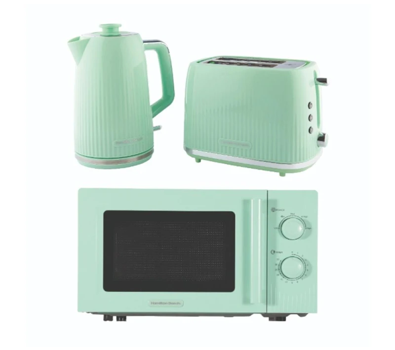 Image of HAMILTON BEACH Miami HBMIAKSMM Solo Microwave, Electric Kettle & 2-Slice Toaster Bundle - Mint, Green 5060916373136
