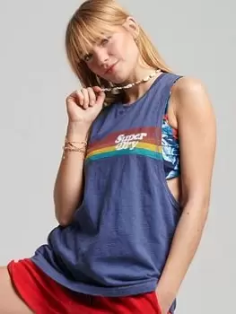 Image of Superdry Vintage Cali Stripe Top -blue, Blue, Size 12, Women