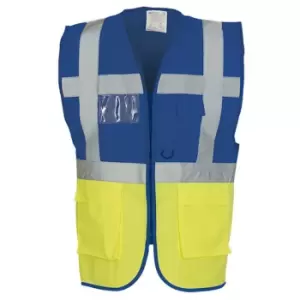 Image of Yoko Hi-Vis Premium Executive/Manager Waistcoat / Jacket (Pack of 2) (M) (Hi Vis Yellow/Royal Blue)