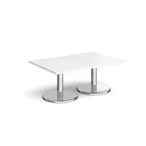 Image of Pisa rectangular coffee table with round chrome bases 1200mm x 800mm - white