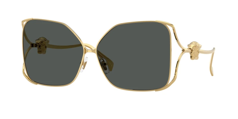 Image of Versace Woman Versace VE2288 100287 Sunglasses Steel Gold Grey Squared Normal Gold Sunglasses Woman Steel
