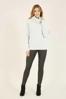 Image of Grey Knitted Roll Neck Relaxed Jumper