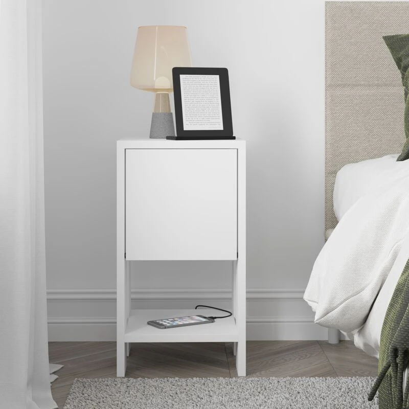 Image of DECORTIE Decortie - Ema Modern Bedside Table White 30cm Width Bedroom Furniture - White M.KO.14163.2