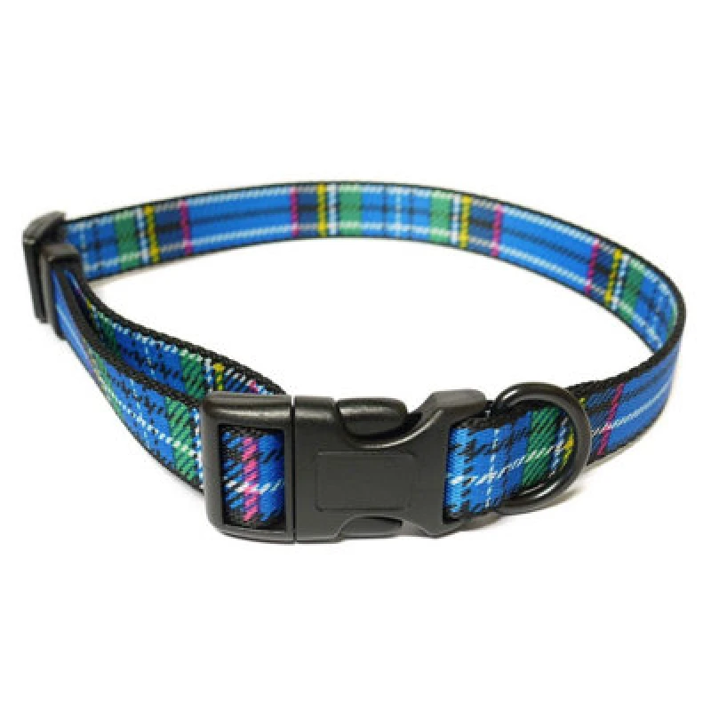 Image of Indulgence Nylon Adjustable Collar Tartan Blue 30-50cm Sz 2-5