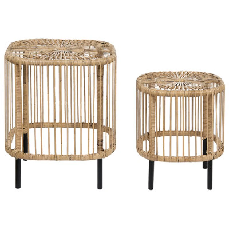 Image of Beliani Set Of 2 Coffee Tables Cesenatico Rattan Natural