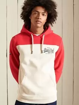 Image of Superdry Vintage Logo Colourblock Hoodie, Ecru Size M Men