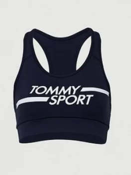 Image of Tommy Hilfiger Medium Support Logo Sports Bra - Navy