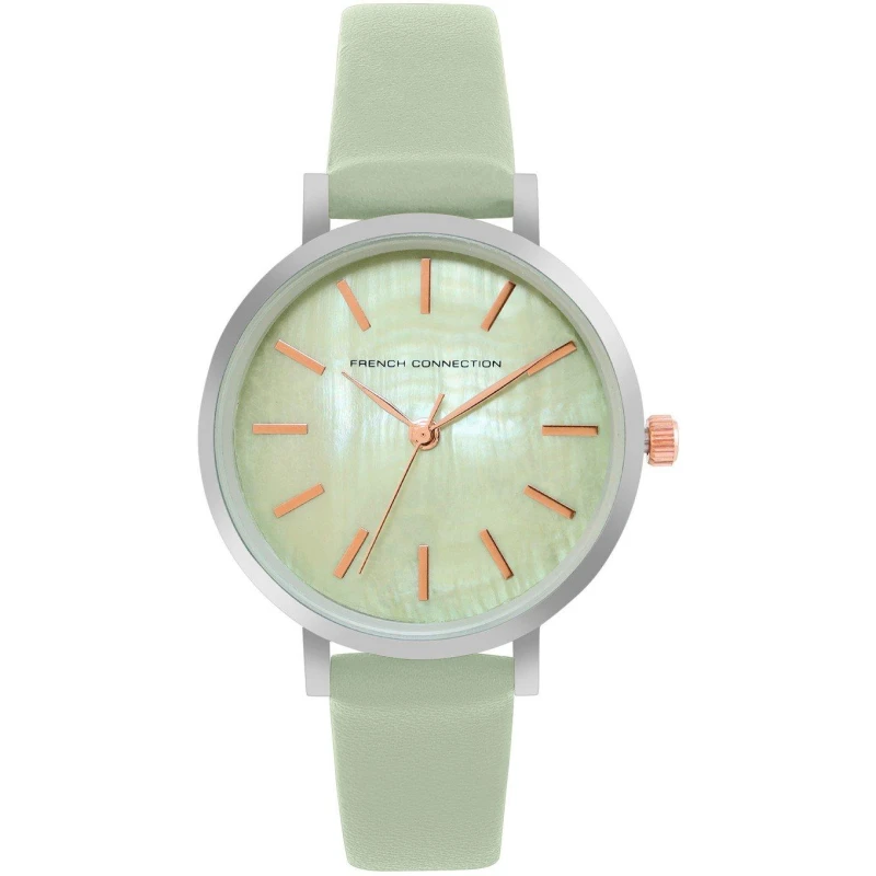 Image of French Connection Silver Case Round Shape Sea Green Strap Quartz Watch Sea Green female One Size