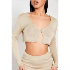 Image of I Saw It First Crop Fine Knit Button Front Cardigan Co-Ord - Brown