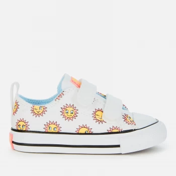 Image of Converse Toddlers Chase The Sun Chuck Taylor All Star Velcro Ox Trainers - White/Citron Pulse/Chambray Blue - UK 7 Toddler