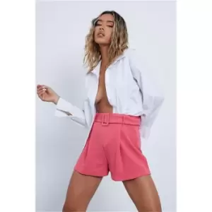 Image of I Saw It First Hot Pink Belted Tailored Shorts - Pink