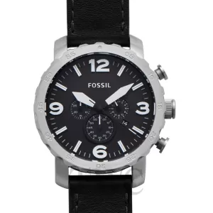 Image of Fossil Men Nate Chronograph Black Leather Watch