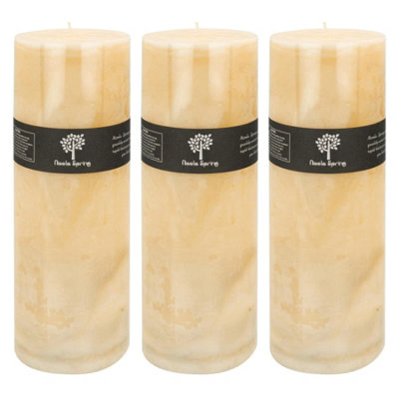 Image of Nicola Spring Round Vanilla Pillar Candles - 215 Hours - Cream - Pack Of 3