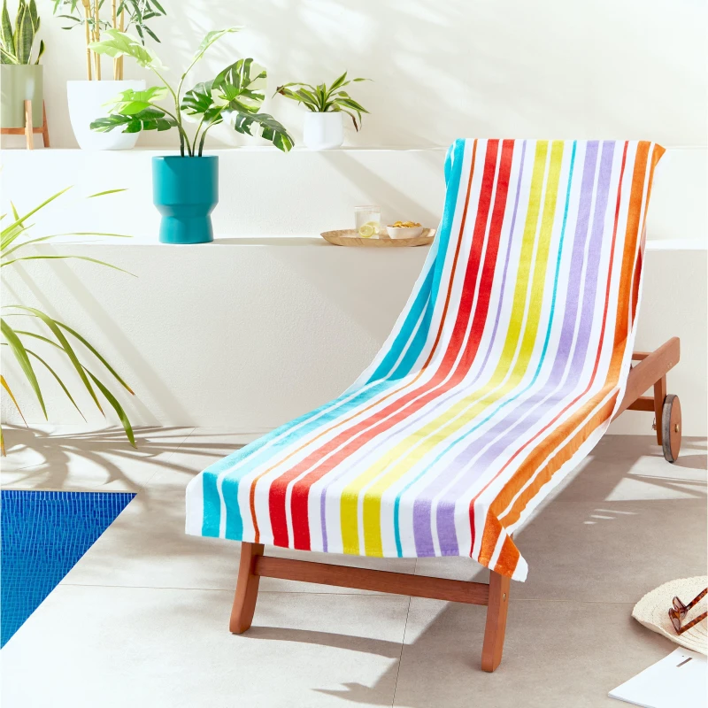 Image of Catherine Lansfield 'Rainbow Stripe' Beach Sun Lounger Towel Multi unisex