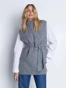 Image of Warehouse Wool Blend Tie Waist Knit Tank - Grey, Size L, Women