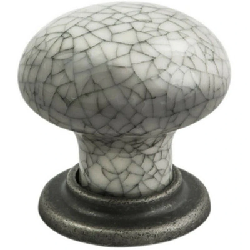 Image of Loops Porcelain Mushroom Cupboard Door Knob 36mm Dia Antique Steel Blue Glaze Metallics unisex