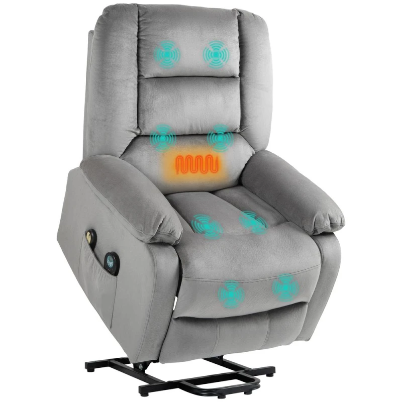 Image of HOMCOM Riser and Recliner Chair Lift Chair with Vibration Massage - Heat - Grey - Grey TJ Hughes 5056725547806
