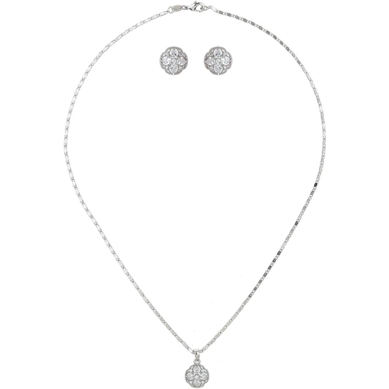 Image of Mason Knight Yager Crystal Round Flowe Necklace Earring Set White female One Size
