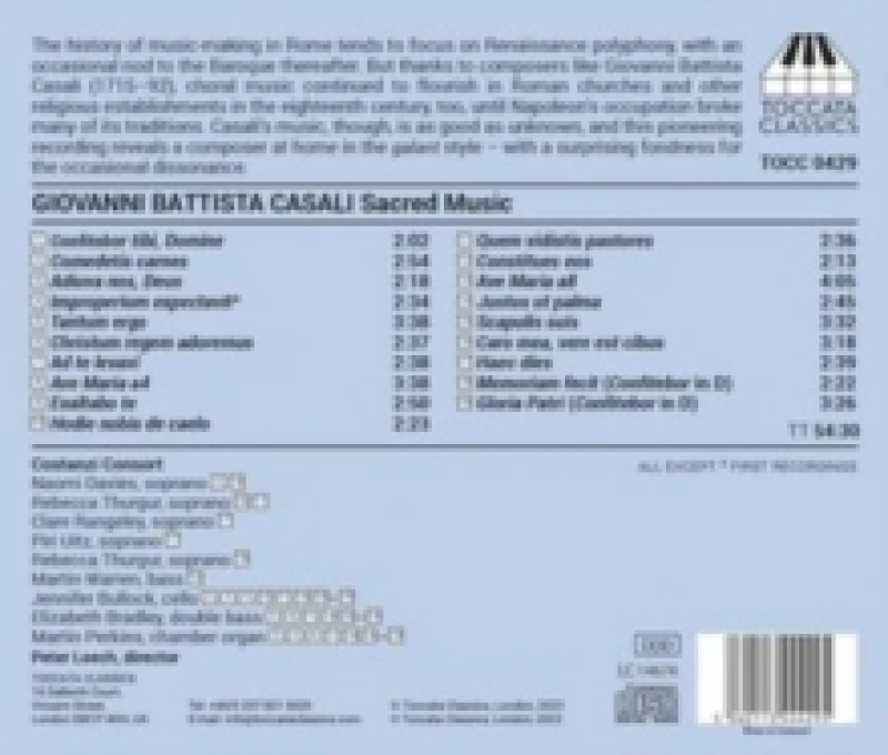 Image of Giovanni Battista Casali: Sacred Music from Eighteenth-century... CD / Album