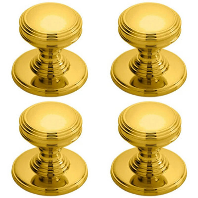 Image of Loops 4x Ringed Tiered Cupboard Door Knob 25mm Diameter Polished Brass Cabinet Handle Metallics unisex