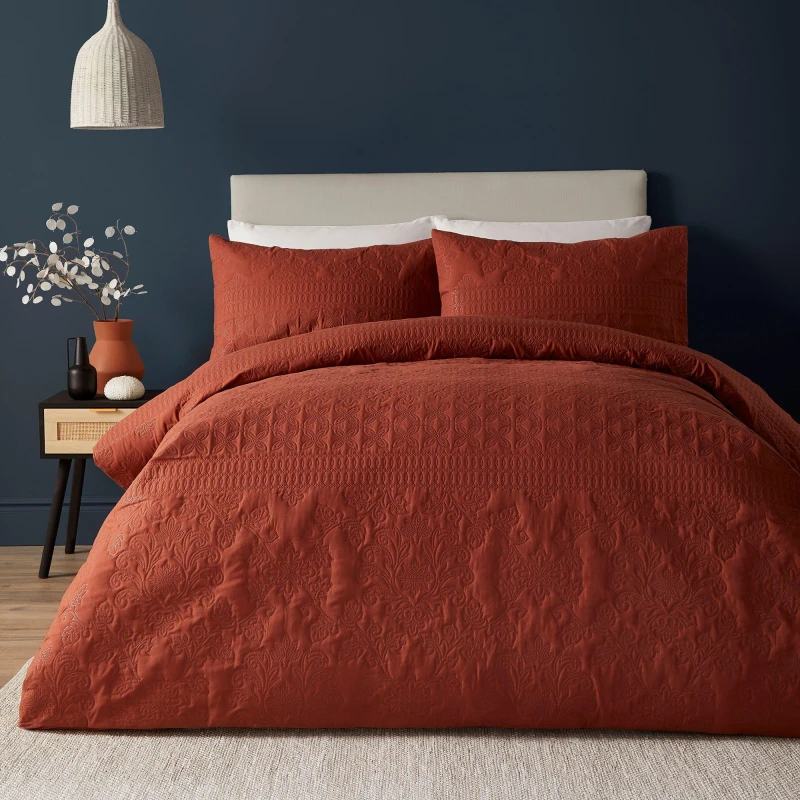 Image of Serene Avery Stripe Pinsonic Soft Touch Terracotta Duvet Cover Set
